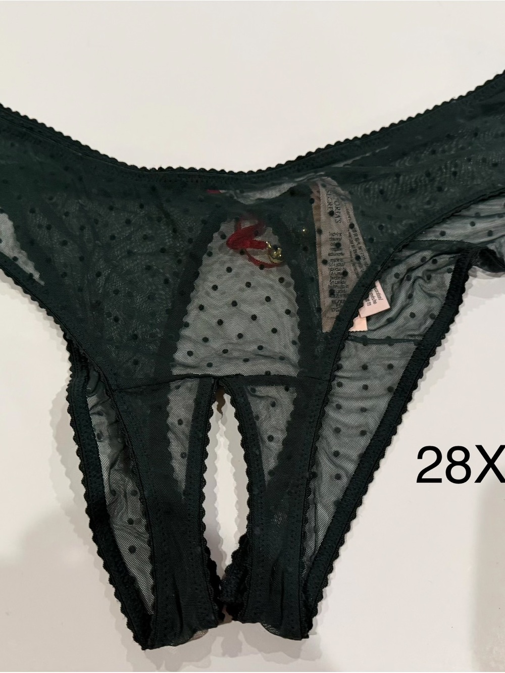 Victoria's Secret Black Sheer Polka Dot Thong